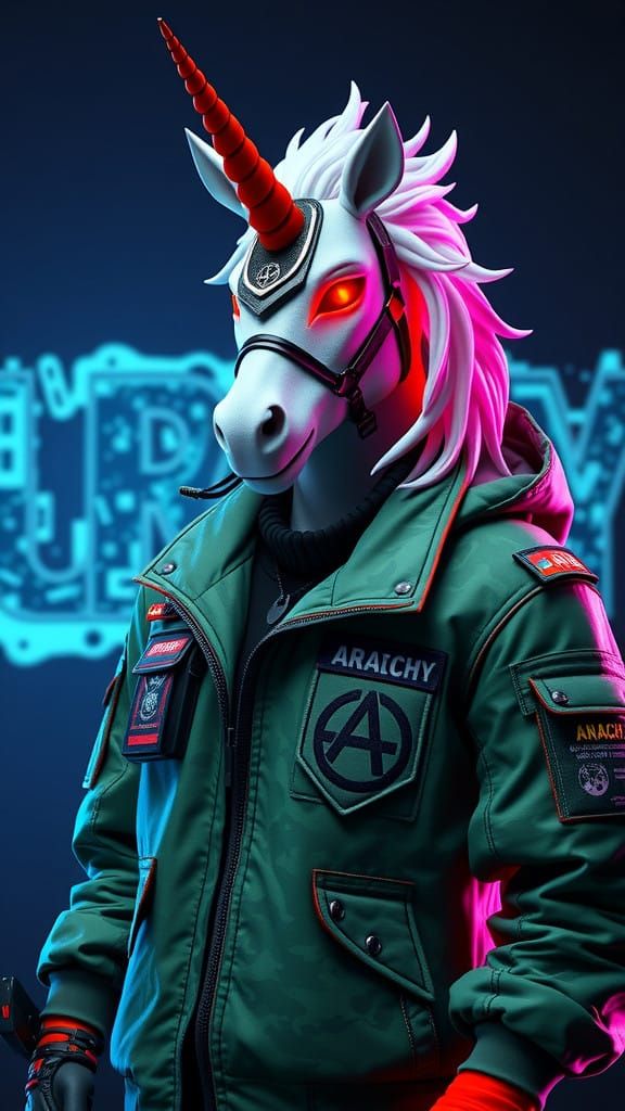 Cyberpunk Neo-Noir Hyperreal Character in Camouflage Jacket...