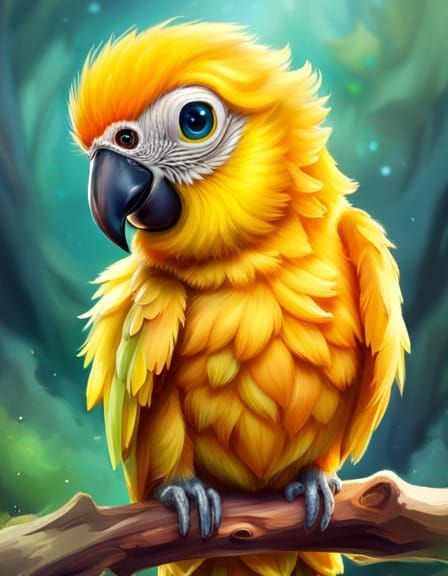 Cute Knitted Yarn Parrot in Chibi Style