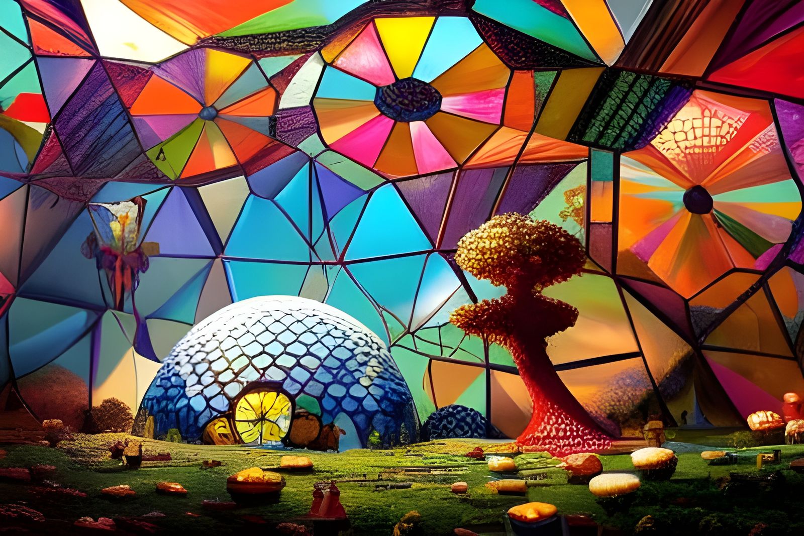 Earth in Stained Glass Dome, Fantasy Art