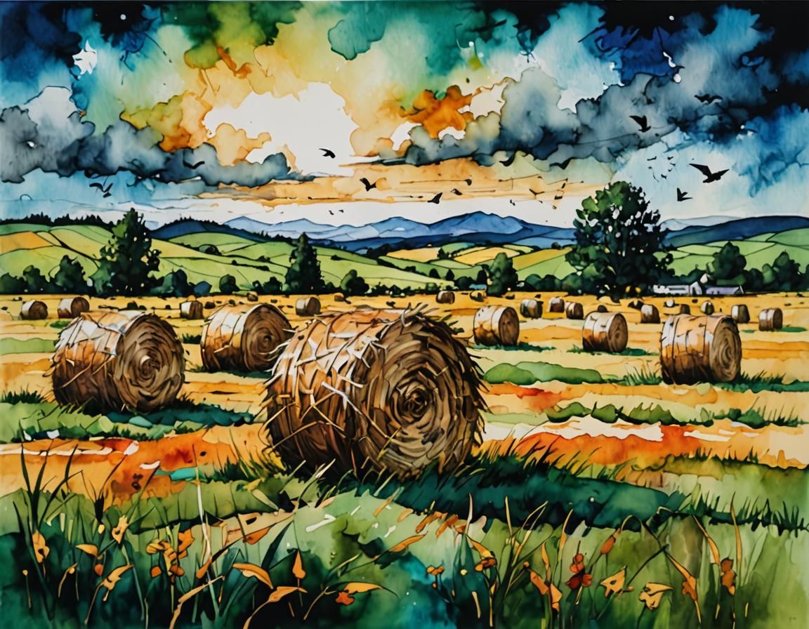 Alcohol Ink Haystacks with Crows