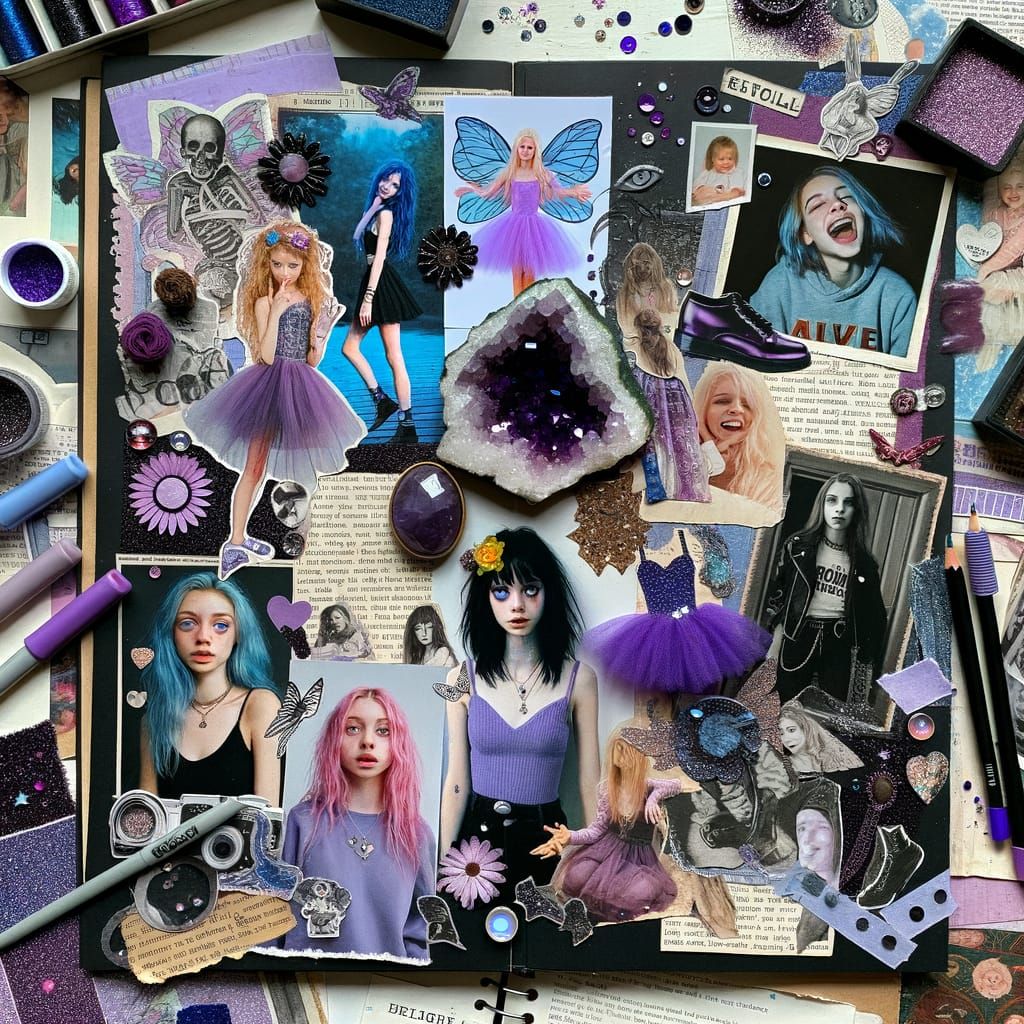 Vibrant Scrapbook Collage in Purple and Blue