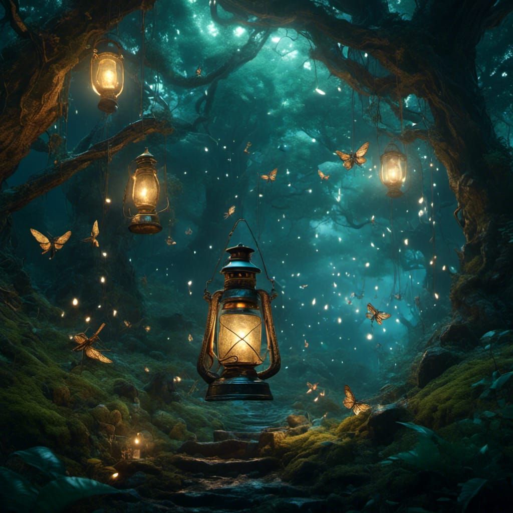 Enchanted Forest Lantern with Baby Dragon