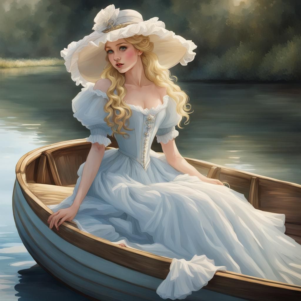 Princess with Sun Hat on Rowboat