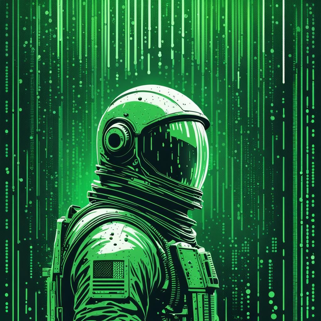 Astronaut in Matrix Digital Rain Movie Poster