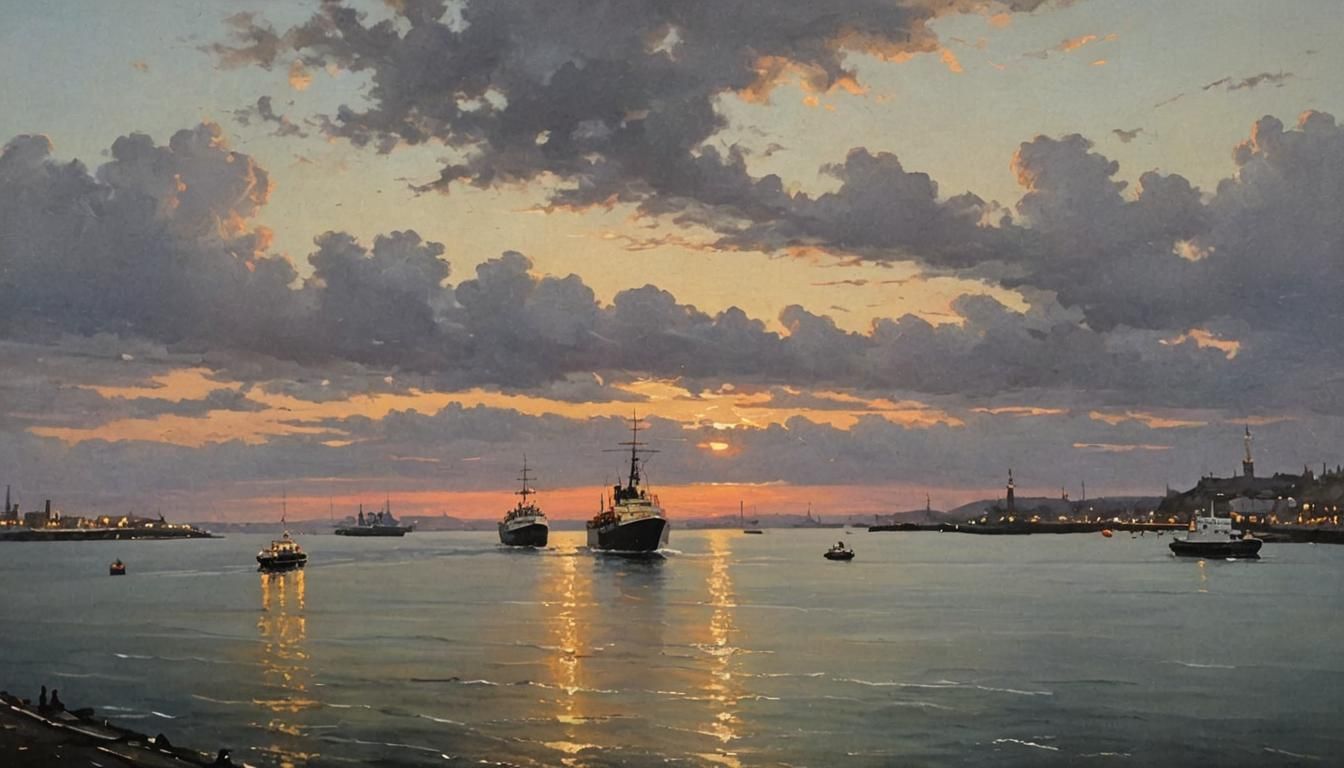 Ferry Departs Dublin: Oil Painting of North Sea