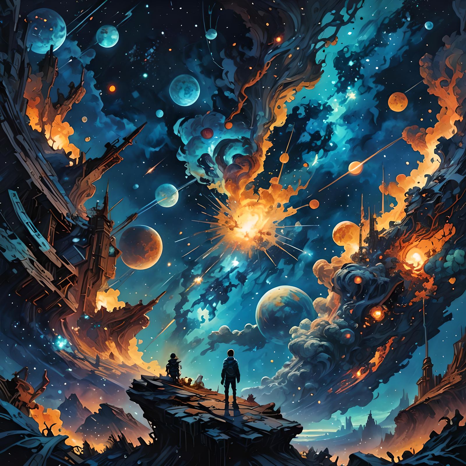 Stunning Galaxy at Night in Gouache Style