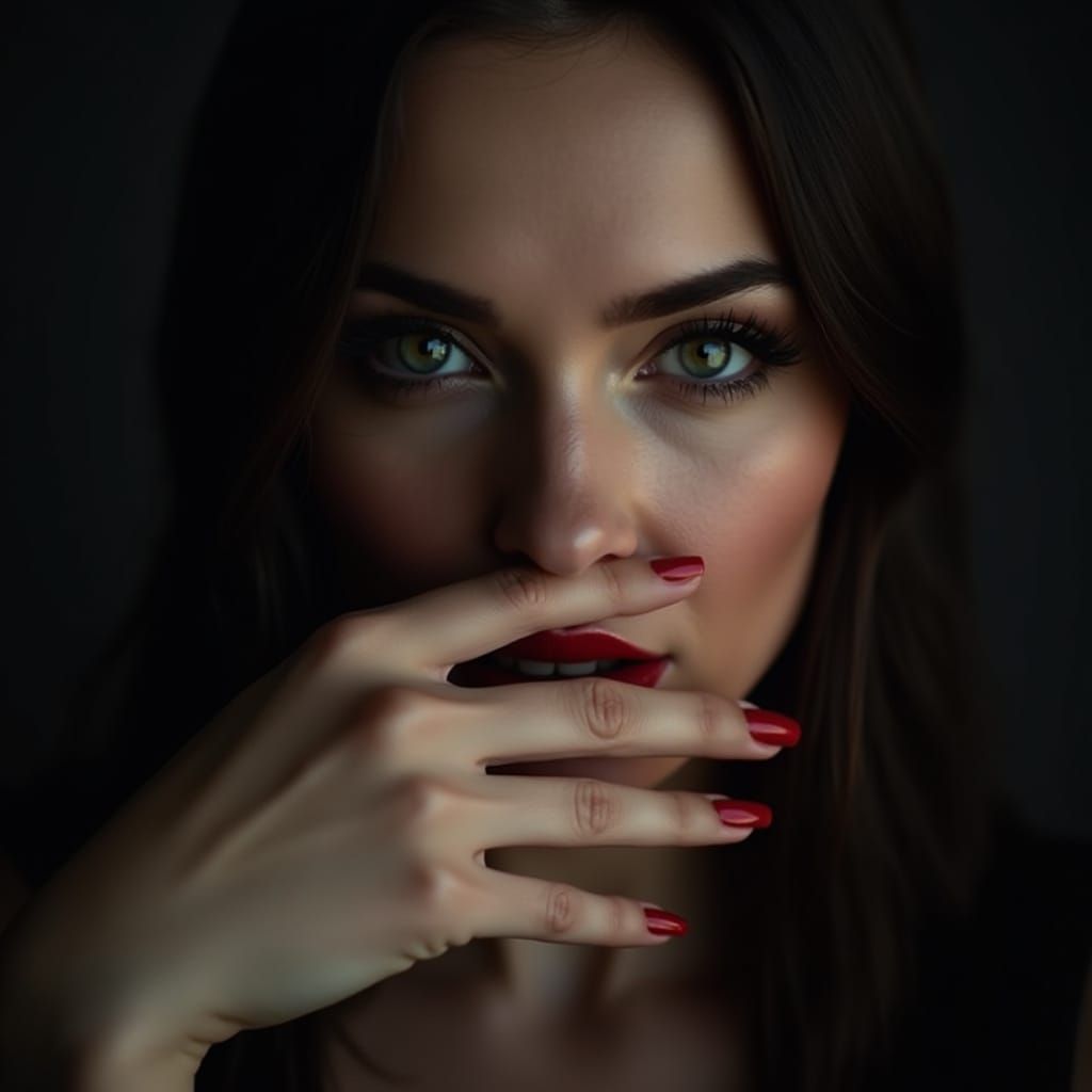 Brunette Woman Hushed Secrecy Cinematic HDR