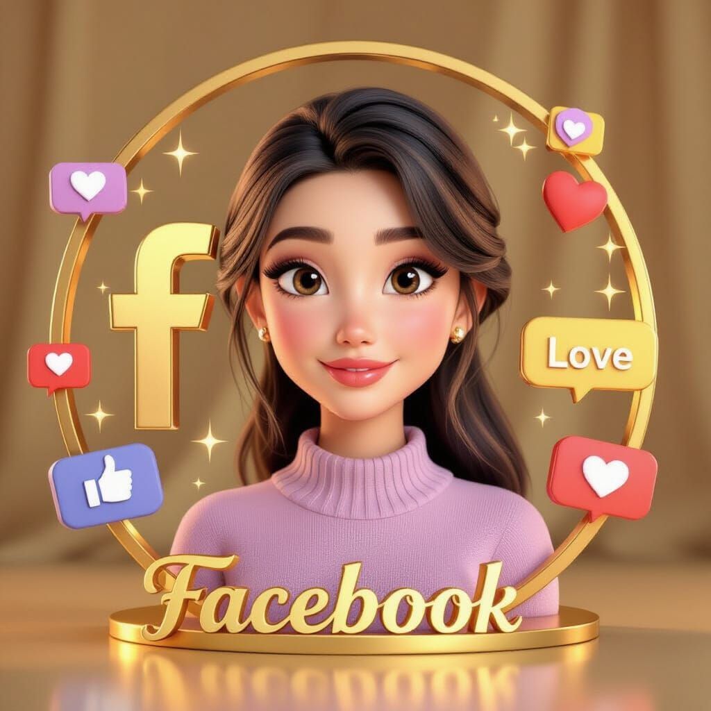 Pixar-Style Woman Portrait in Golden Digital World