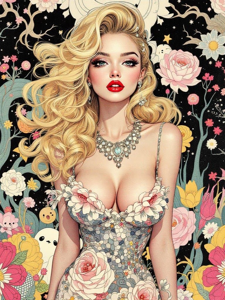 Ethereal Pin-Up in Dreamlike Pop Art Style