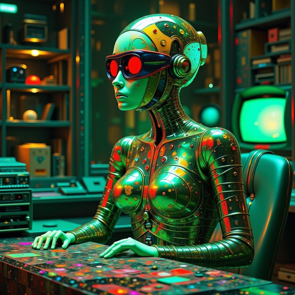 Psychedelic Android in Office Cubicle, Science Fiction Art