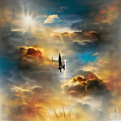 A spitfire flying through the sky VRay poster art