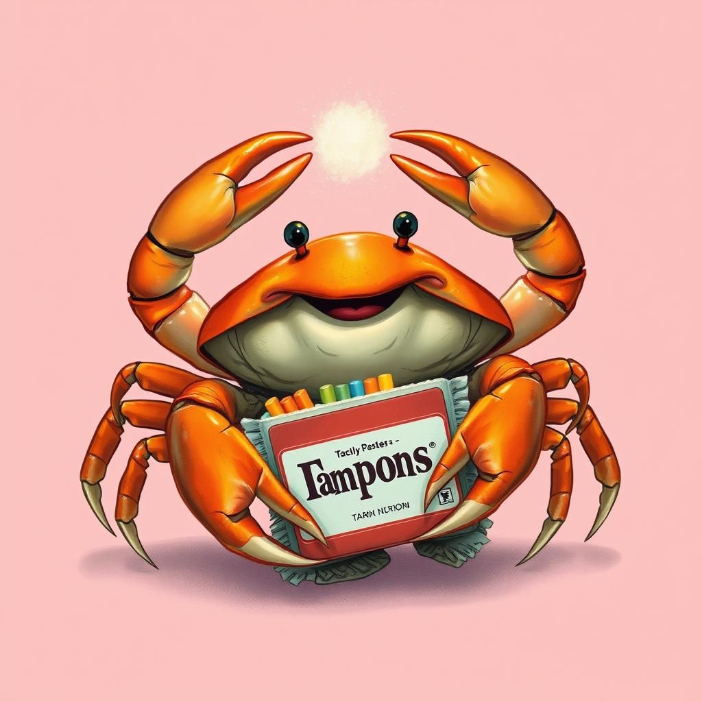 Joyful Crab with Tampons in Surrealist Style