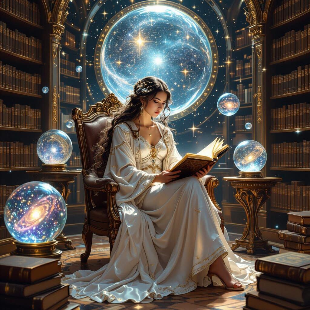 Celestial Librarian in Majestic Library, Baroque Style
