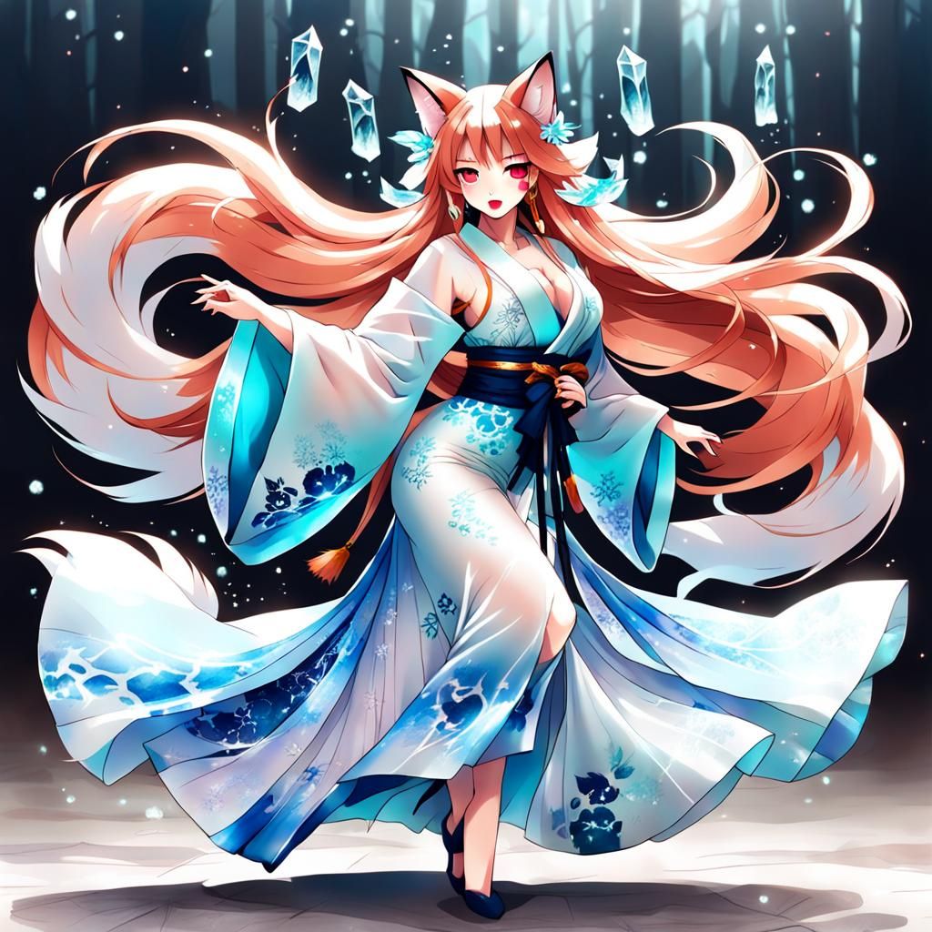 Ice Kitsune: Dancing Fox Spirit Woman