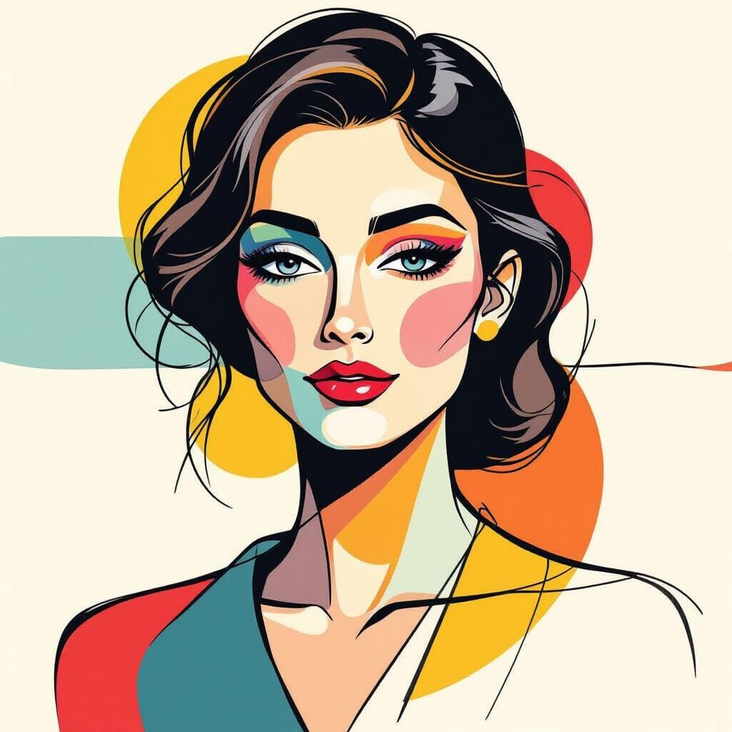 Abstract Art of Simple Line Beauty in Complementary Colors