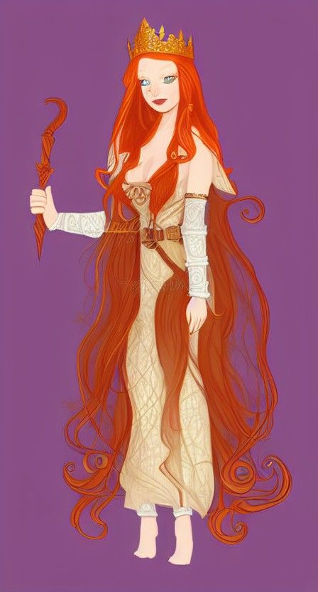 Fantasy Ginger Princess in Medieval Outfit, Digital Art