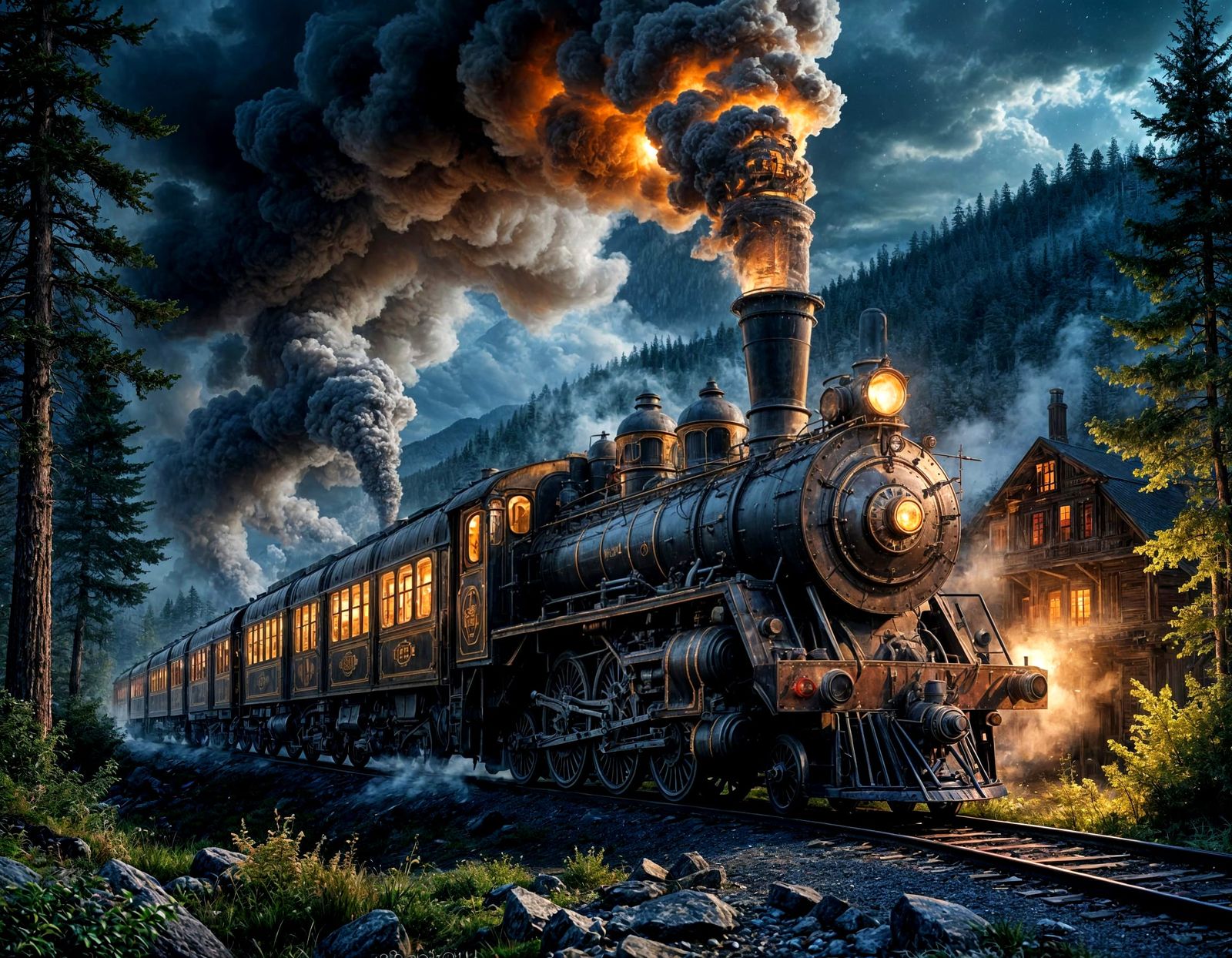 Epic Steampunk Train Masterpiece in Mystical Mountains