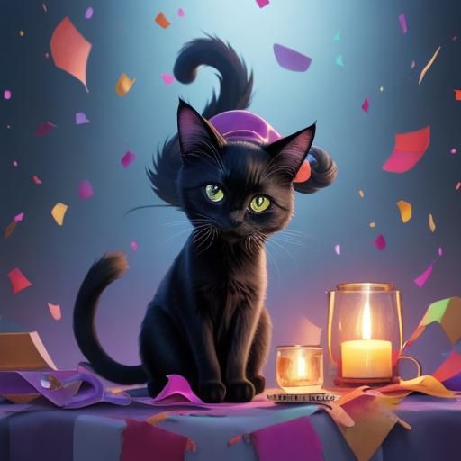 Cute Black Cat Celebrates Appreciation Day in Anime Style