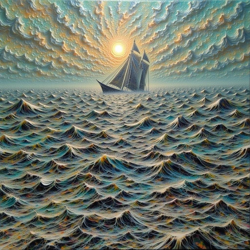 Stormy Sea Arm Emerges in Neo-Impressionist Style