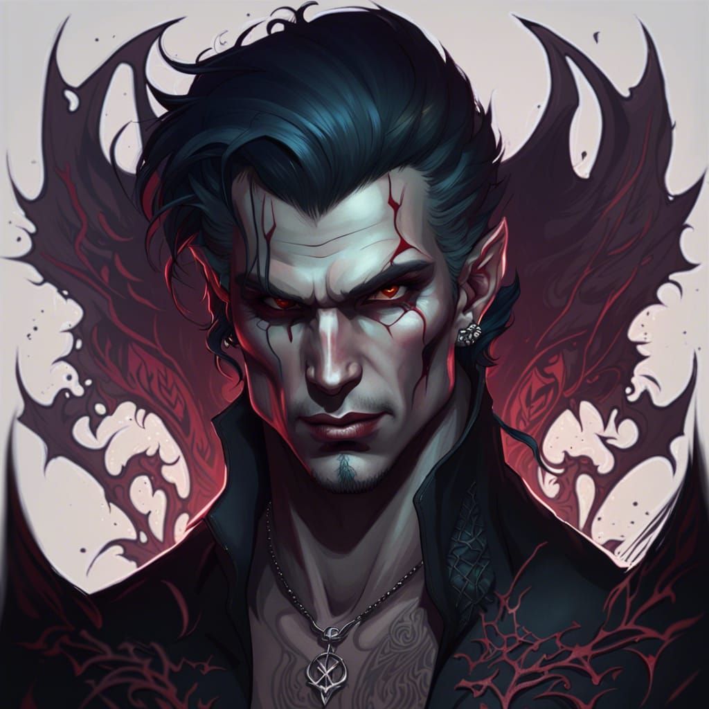 Gothic male vampire with tattoos