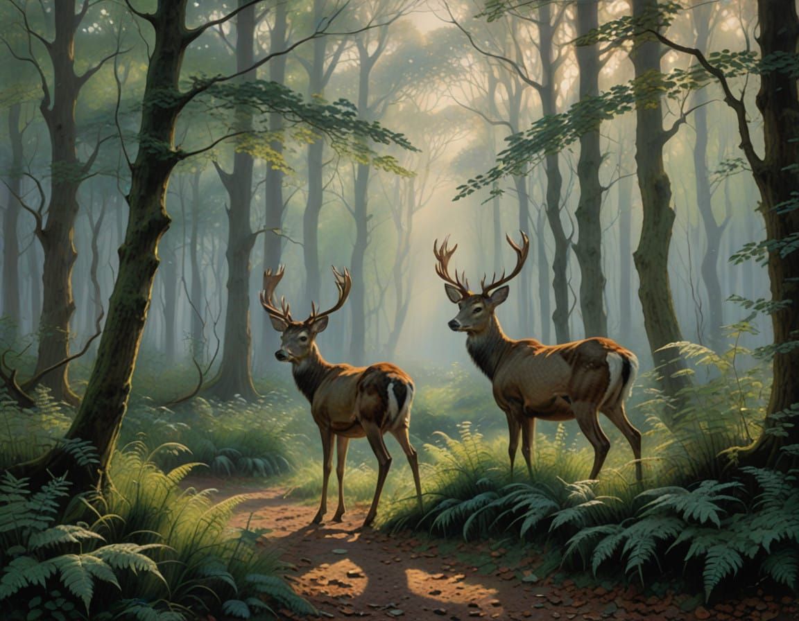 Ethereal Deer in Foggy Forest