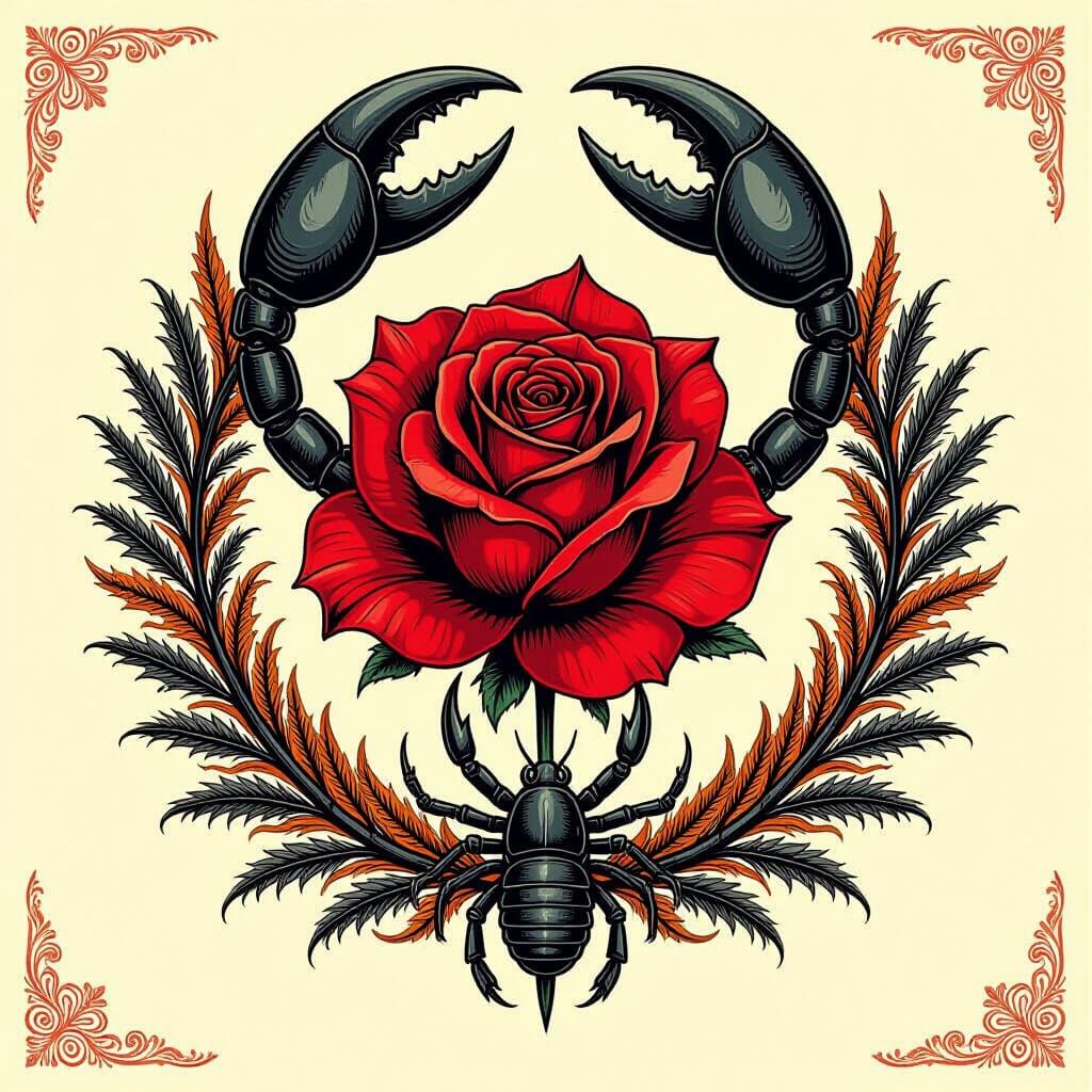 Rose and Scorpion Tattoo in Hyperrealistic Graffiti Art