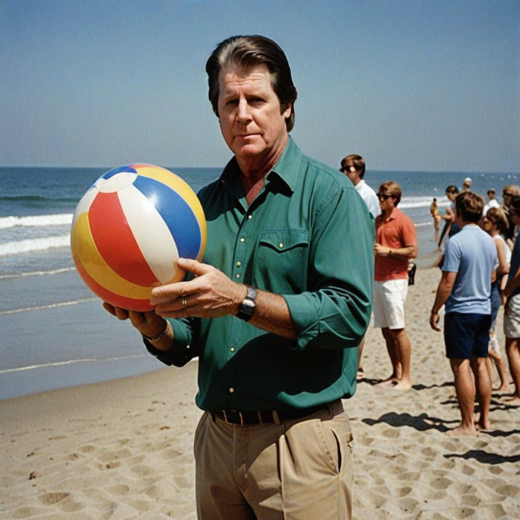 Musician with Beach Ball by the Ocean