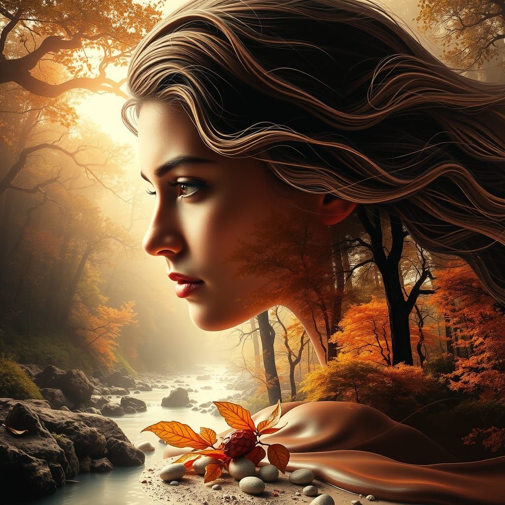 Chocolate River Flows Through Woman's Art Nouveau Profile