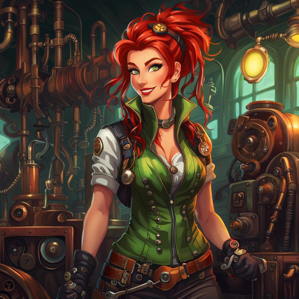 Steampunk Mechanic in Colorful Anime Style