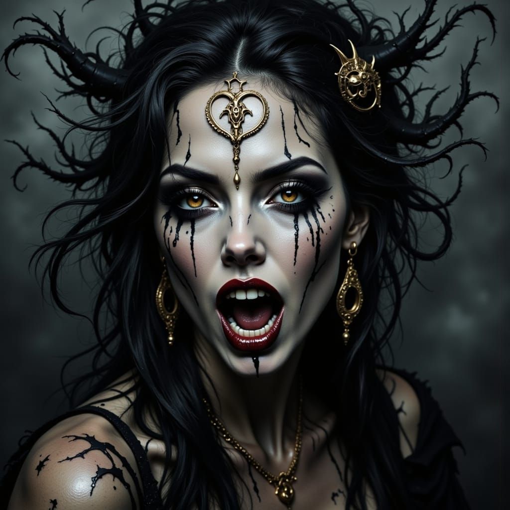 Menacing Vampire Goddess in Dark Gothic Splendor