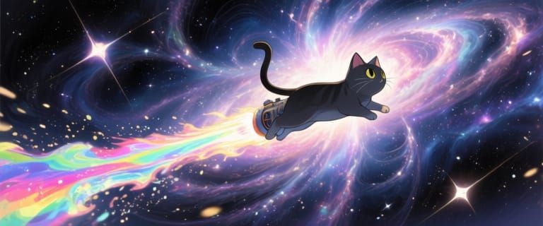 Flying Nyan Cat in Ukiyo-e Anime Style