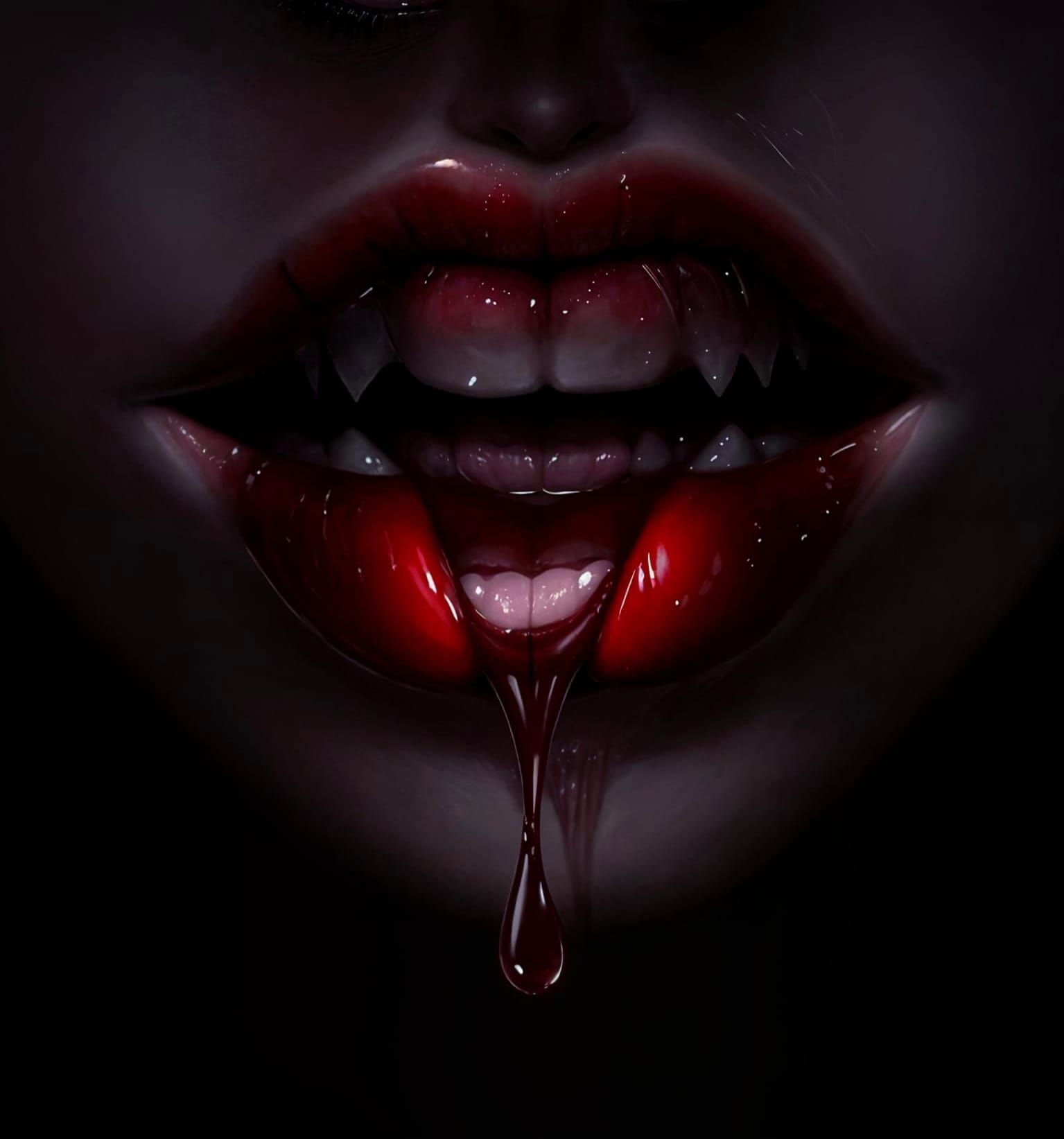 Vampire Woman Lips in Anime Style with Blood