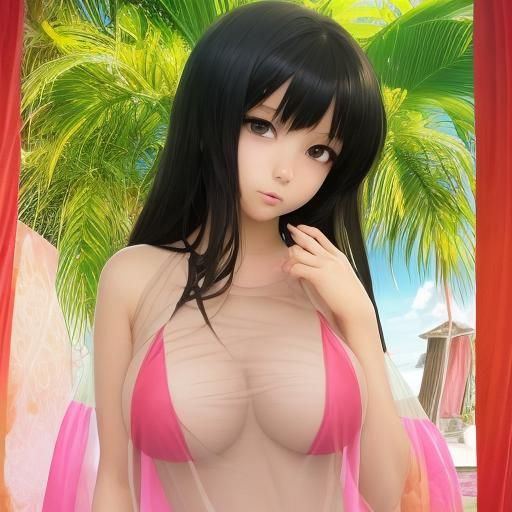 Girl in Bikini, Anime Style Illustration