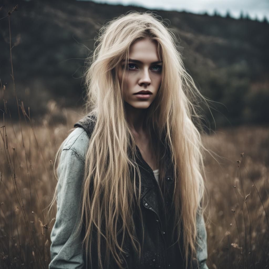 Mysterious Blonde Girl in Apocalyptic Countryside