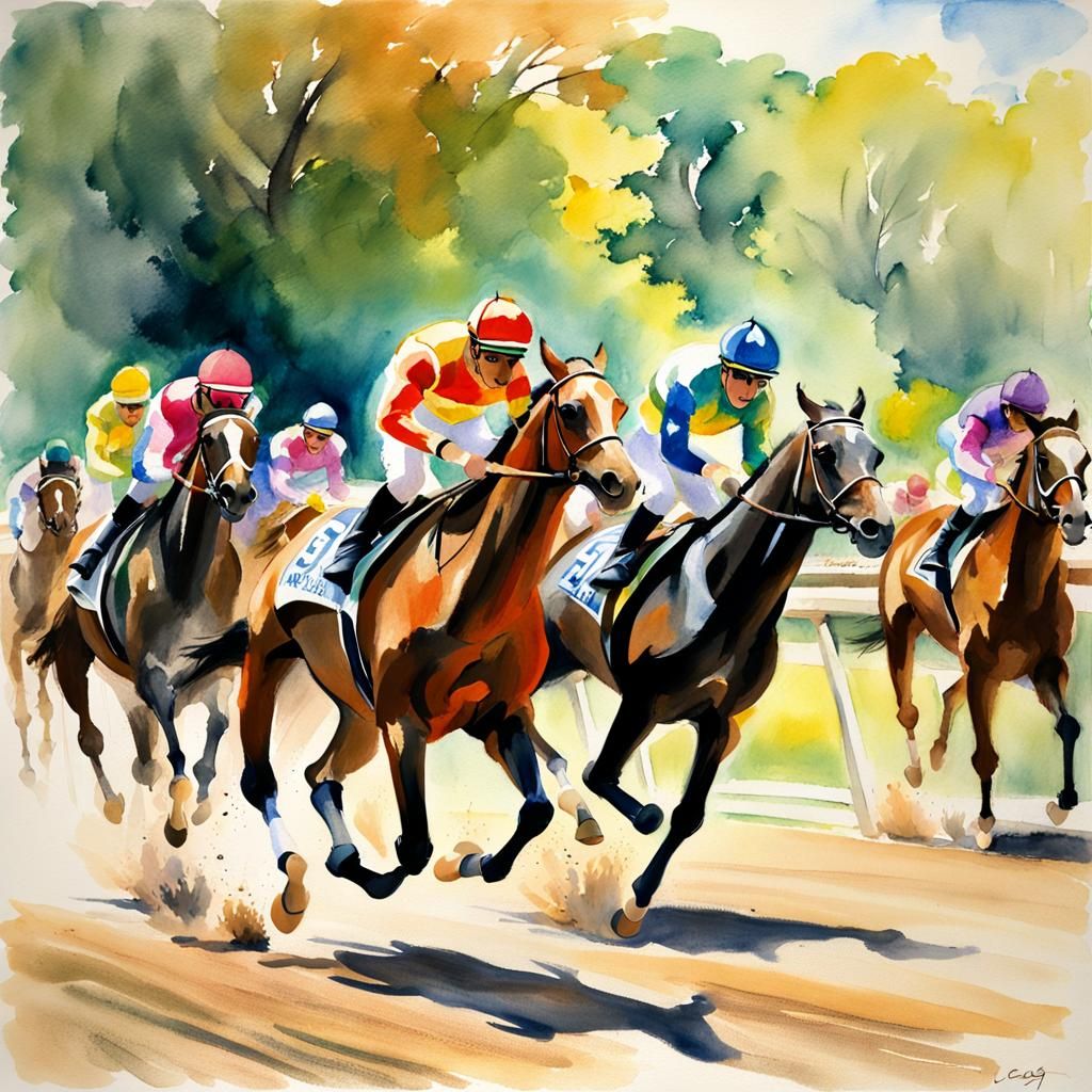 Horse Race in Impressionist Watercolor Style