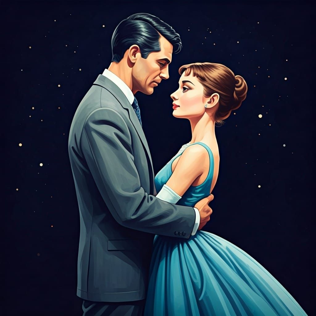 Watercolor Portrait of Couple Dancing in Ballroom