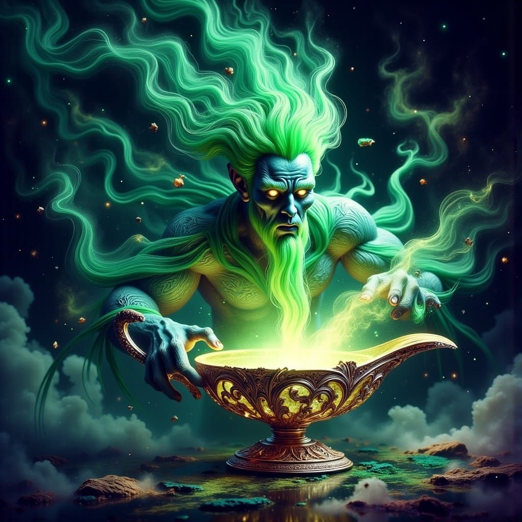 Green Genie Emerges from Universe Lamp