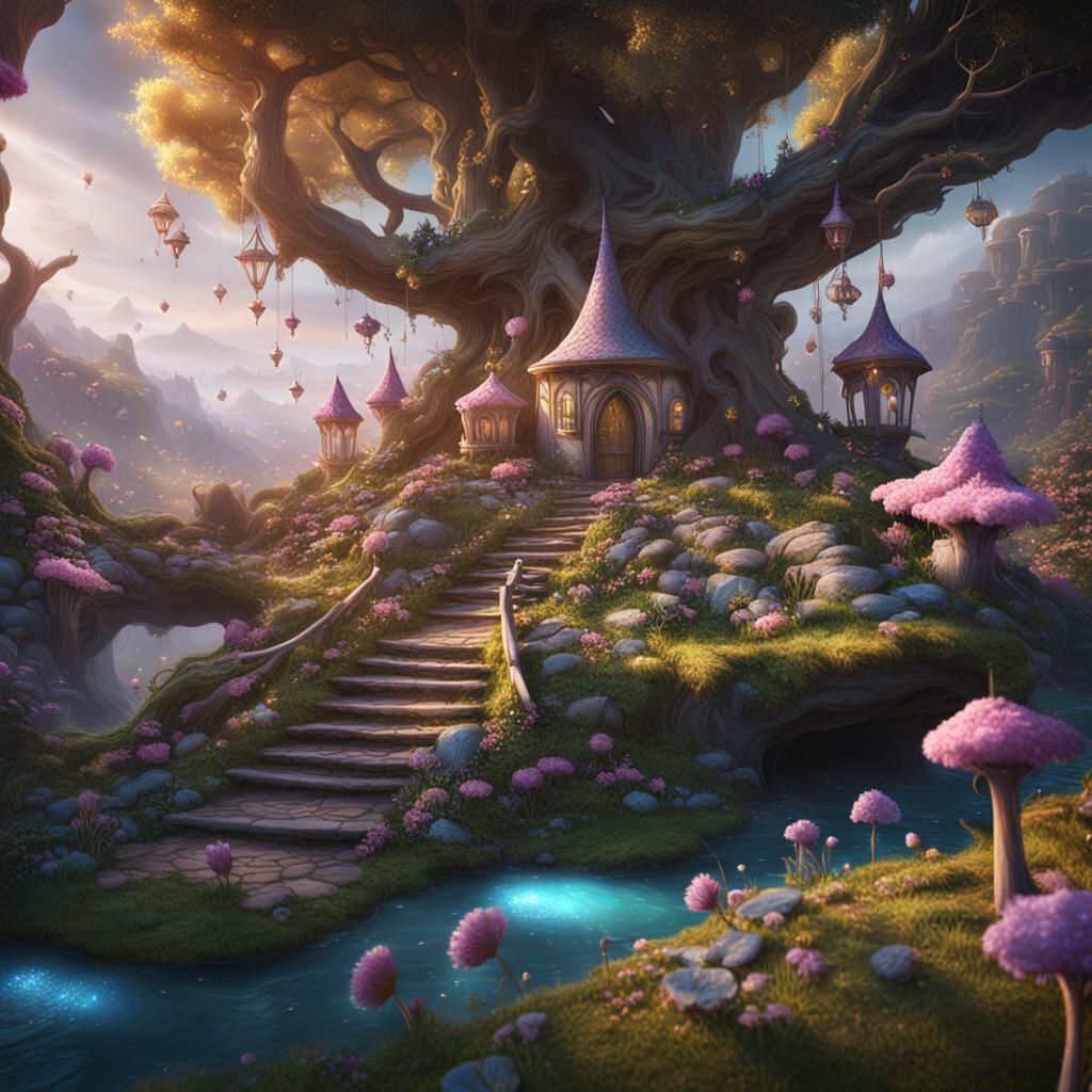 Whimsical Fairy Wonderland in Detailed Matte Painting