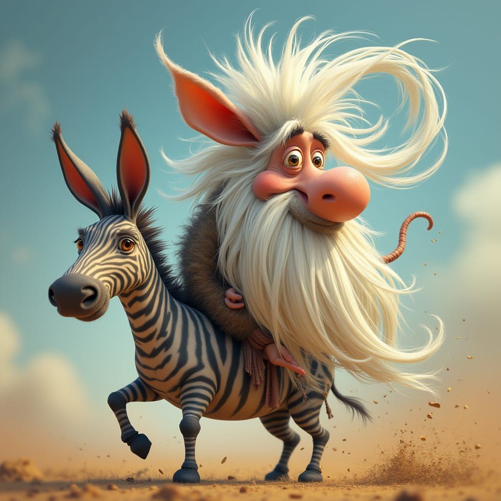 Whimsical Aardvark Rides Hybrid Beast in Searle Style