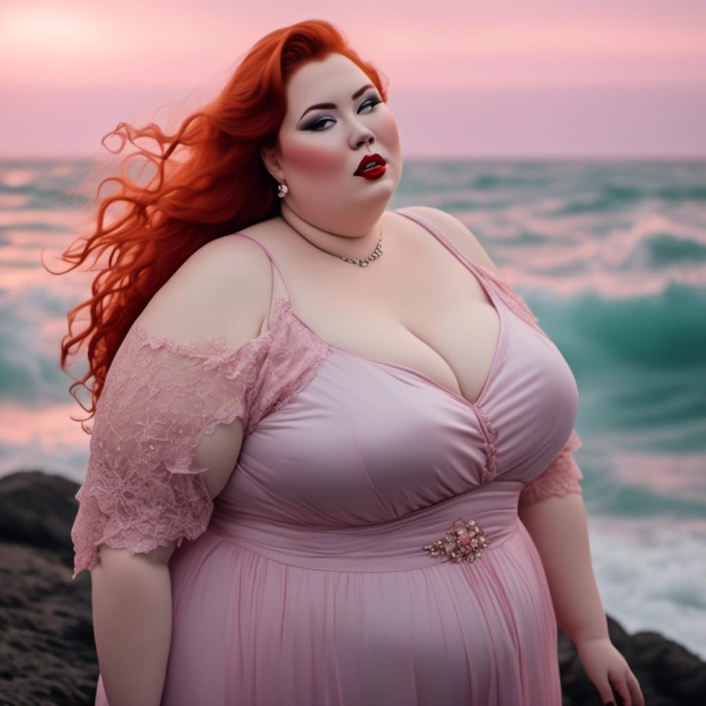 Curvy Woman Posing Seductively by the Sea
