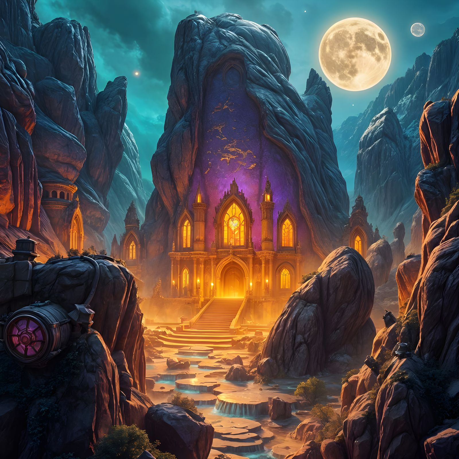 Vibrant Fantasy Realm in Jewel Tones