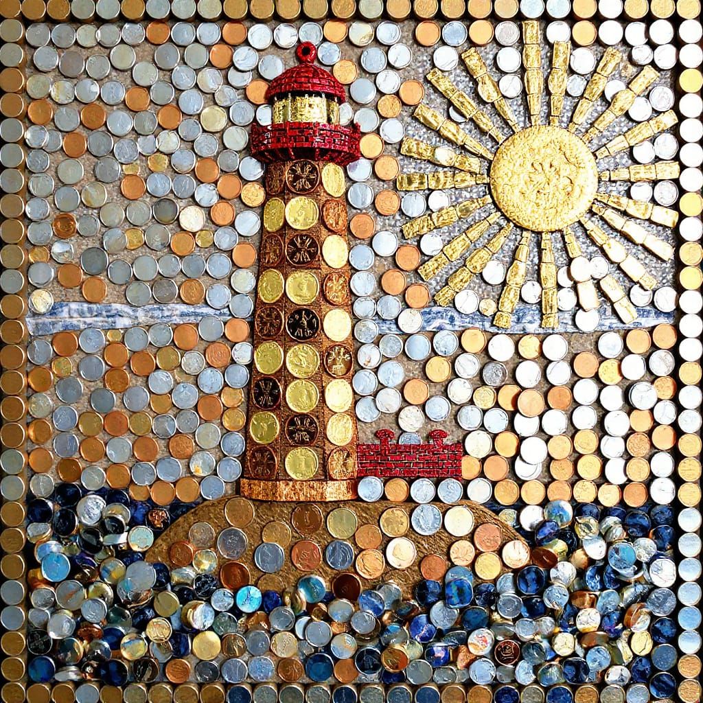 Lighthouse Mosaic Made Entirely from Coins