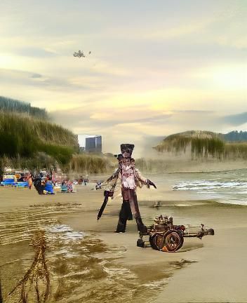 Apocalyptic Steampunk Zombie on Beach