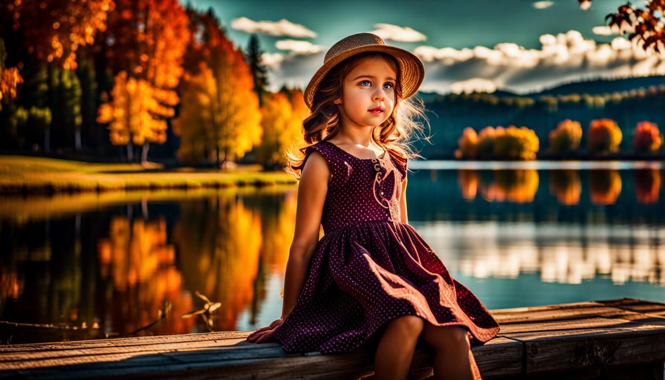 Autumn Lakeside Girl in Pin-Up Photorealism