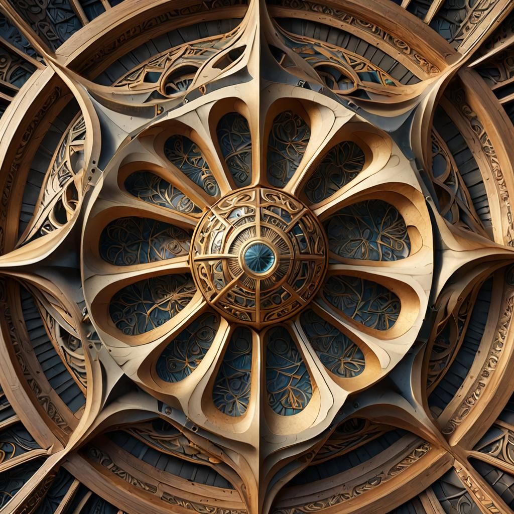 Ornate Hyperbolic Hemisphere in Engraved Woodcut Style