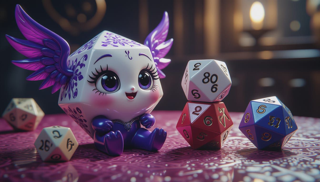 Chibi D20 with Face and Latex Accents in Hyperrealistic CGI