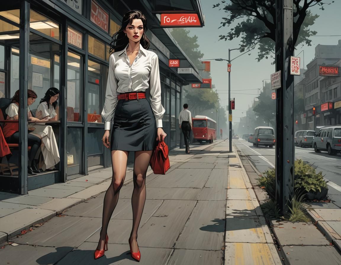 Red-Hued Pin-Up in Modern Comic-Book Style