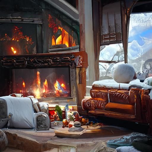 Cozy Winter Living Room with Fireplace