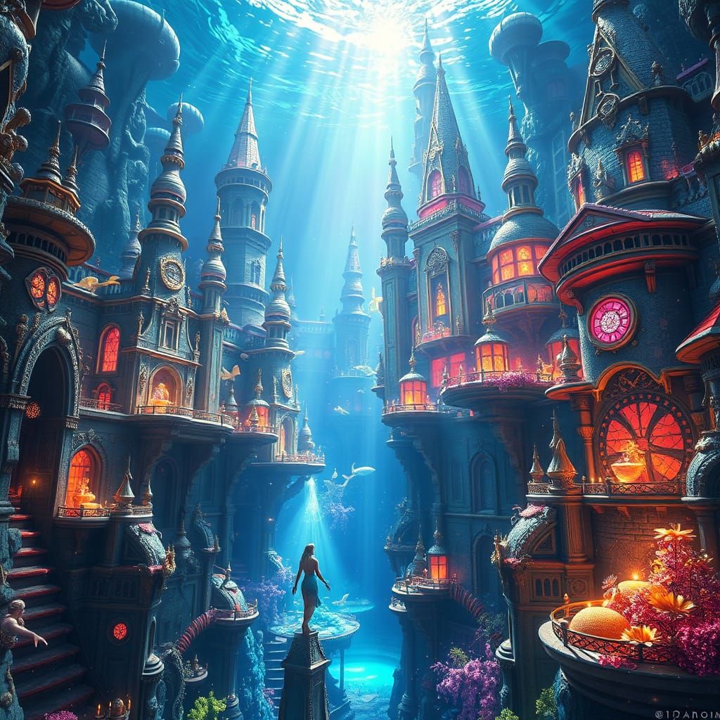 Underwater Metropolis in Vibrant Hyperrealist Style