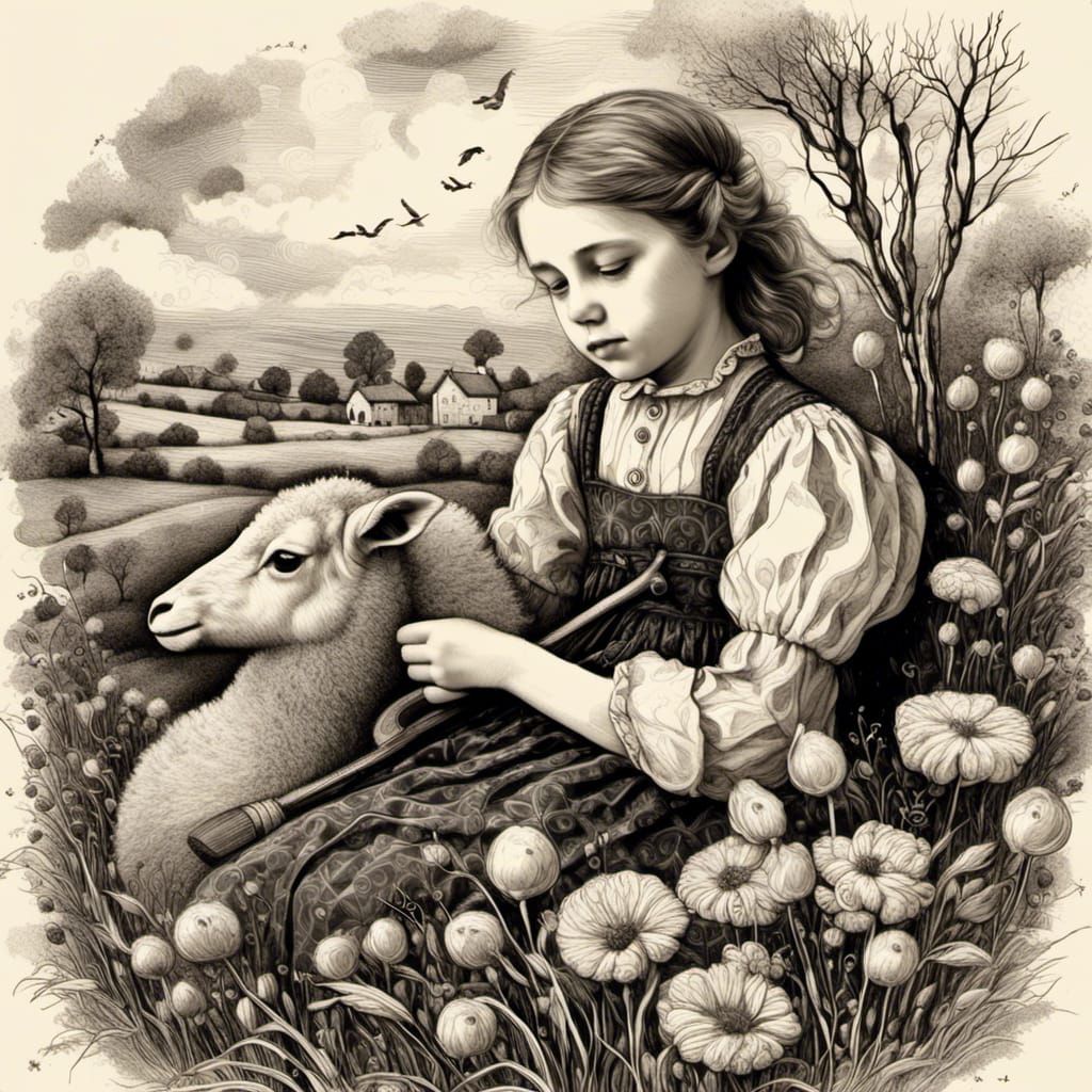 Mary and Lamb Portrait in Klimt-Inspired Style